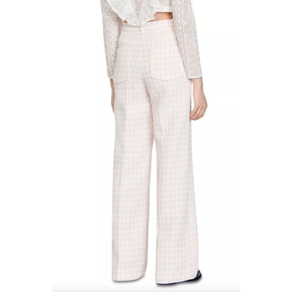 Sandro Women's Lian Tweed Flare Pants Pink White Gold Button Size S Waist 26 NEW - Picture 2 of 14